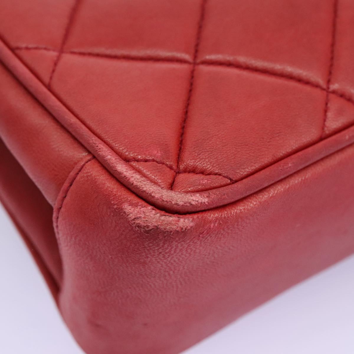 CHANEL Matelasse Chain Shoulder Bag Lamb Skin Red Gold CC 110281