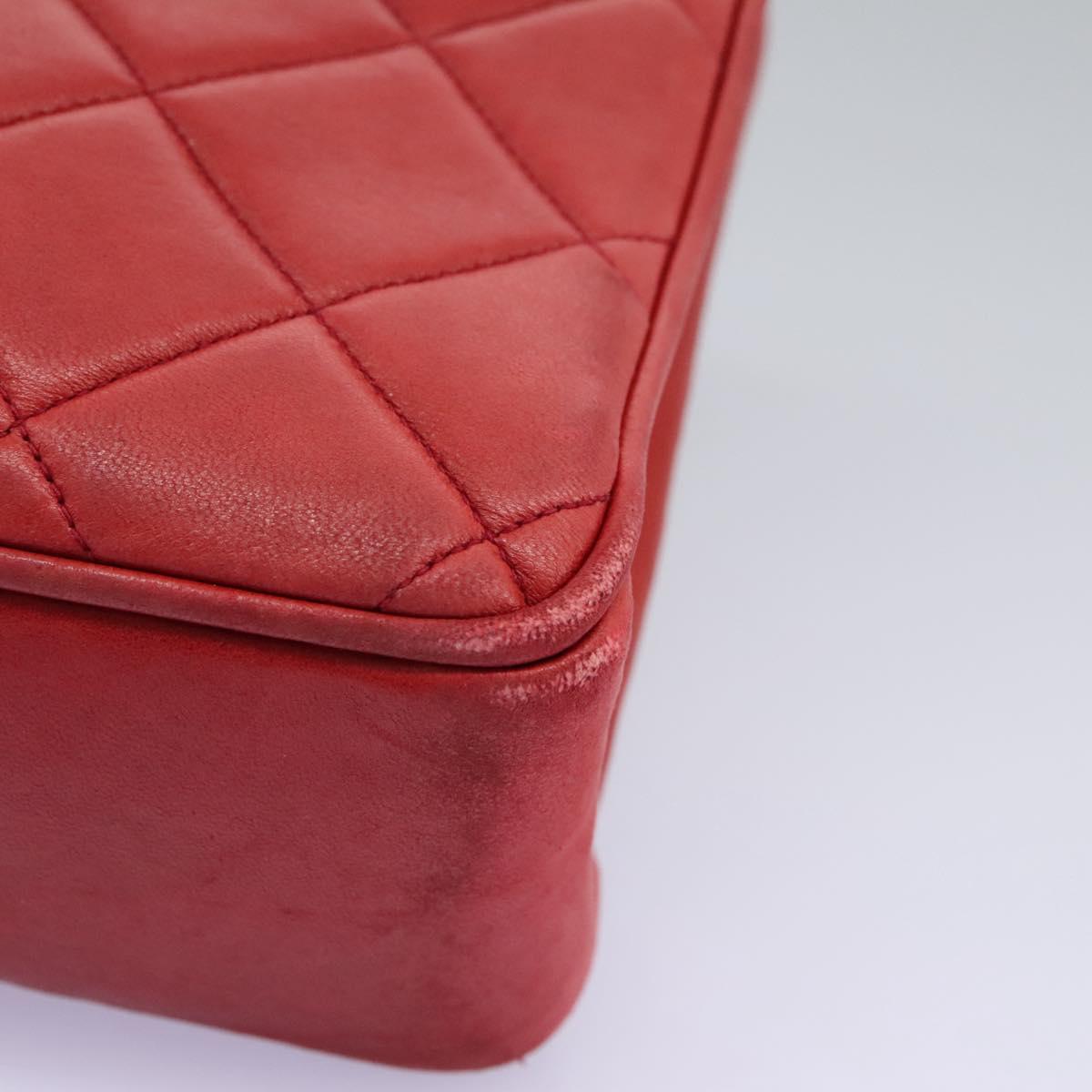 CHANEL Matelasse Chain Shoulder Bag Lamb Skin Red Gold CC 110281