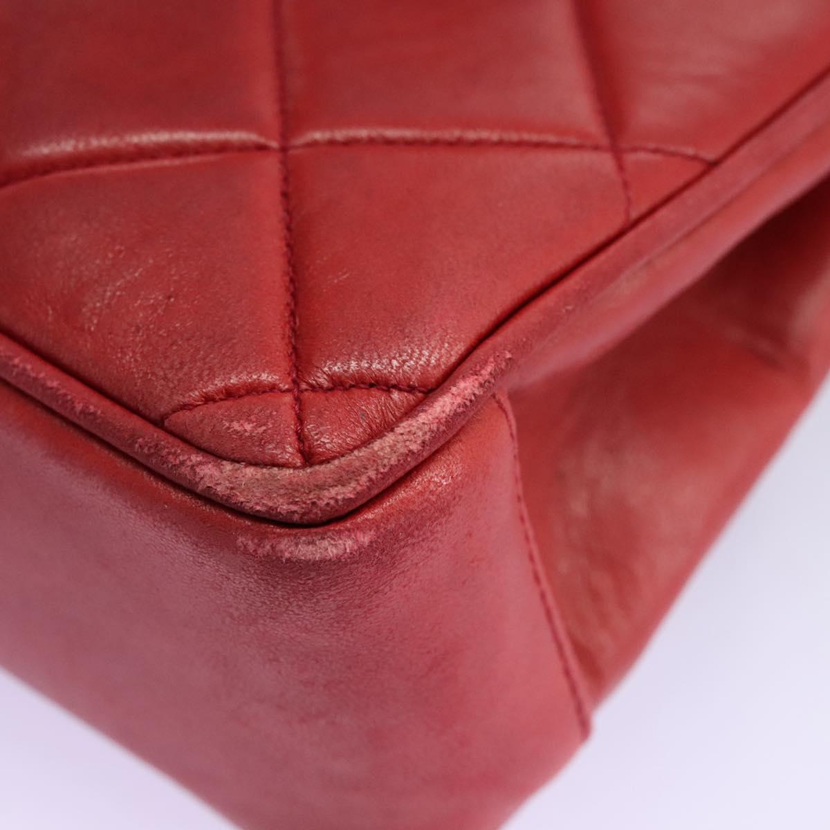 CHANEL Matelasse Chain Shoulder Bag Lamb Skin Red Gold CC 110281