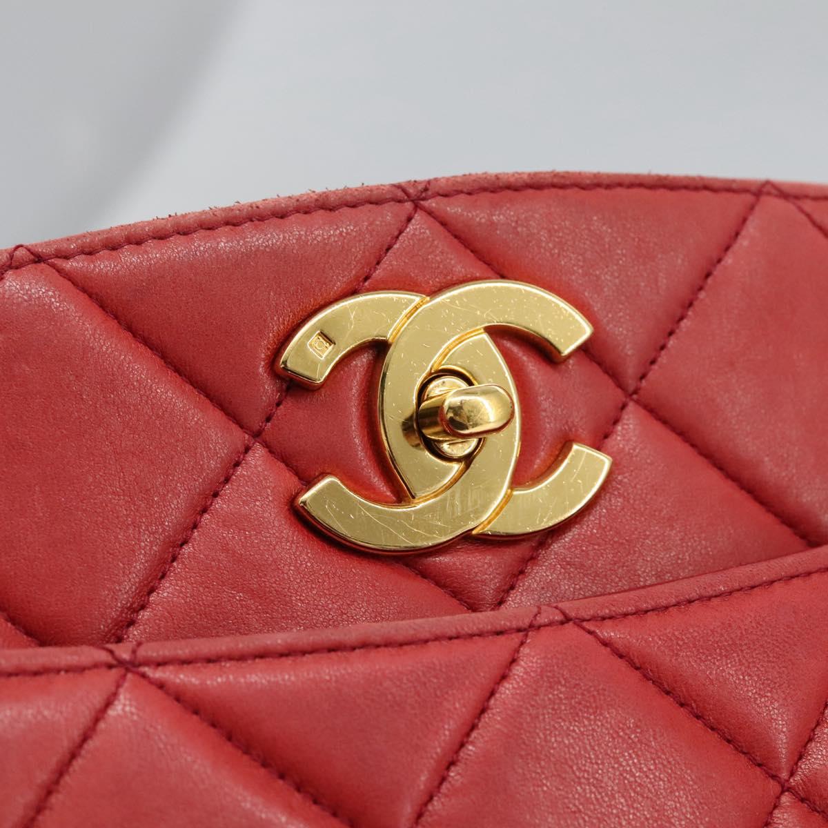 CHANEL Matelasse Chain Shoulder Bag Lamb Skin Red Gold CC 110281