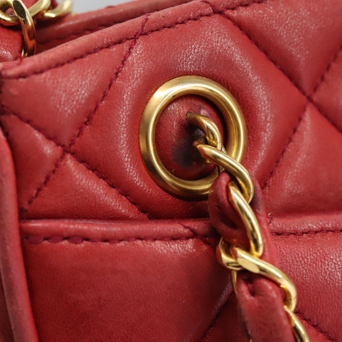 CHANEL Matelasse Chain Shoulder Bag Lamb Skin Red Gold CC 110281