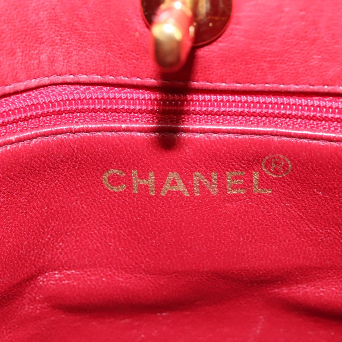CHANEL Matelasse Chain Shoulder Bag Lamb Skin Red Gold CC 110281