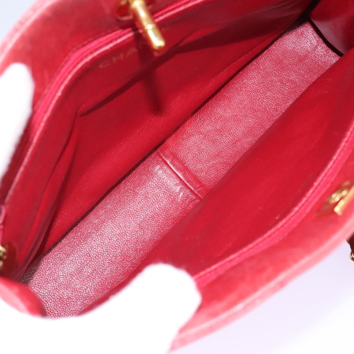 CHANEL Matelasse Chain Shoulder Bag Lamb Skin Red Gold CC 110281