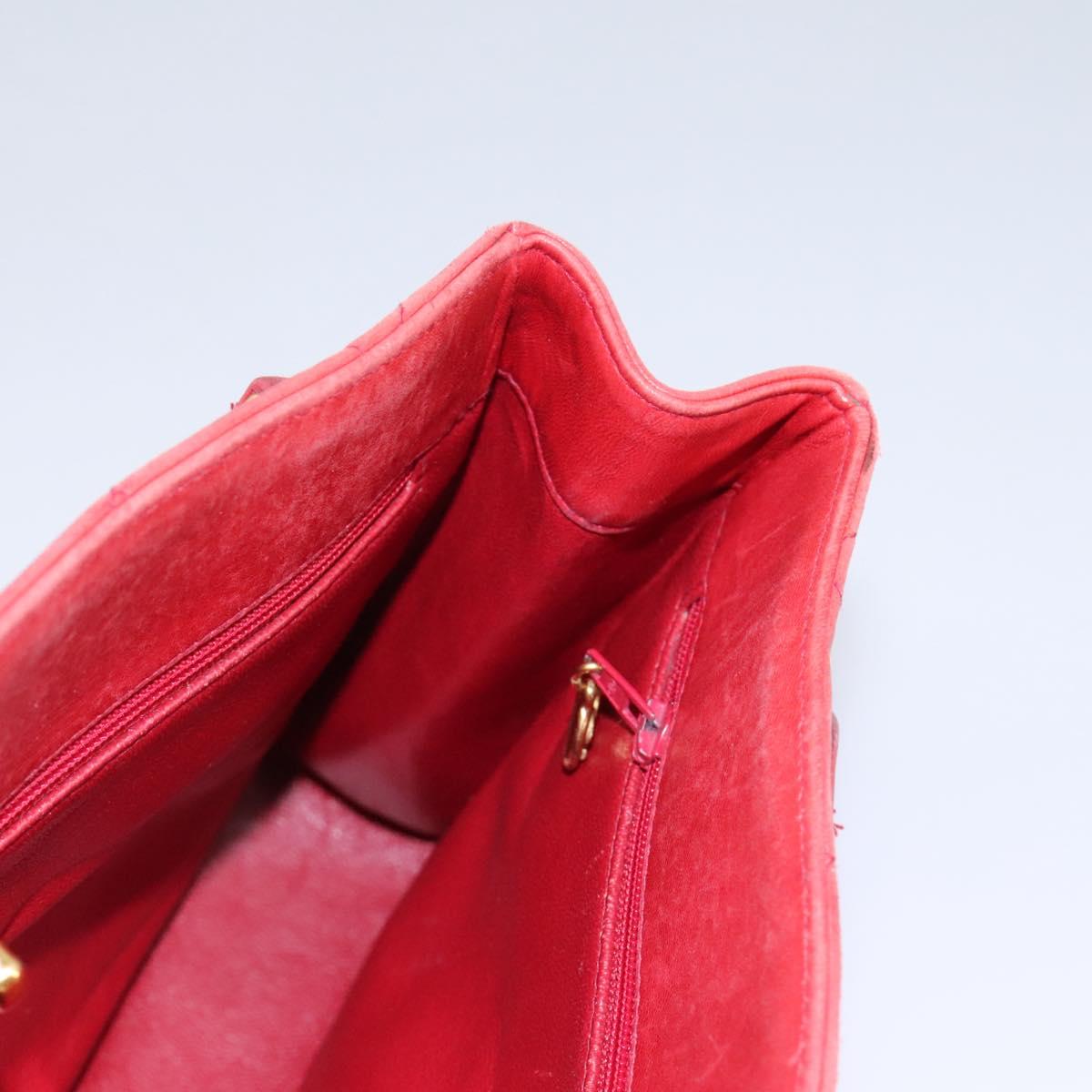 CHANEL Matelasse Chain Shoulder Bag Lamb Skin Red Gold CC 110281