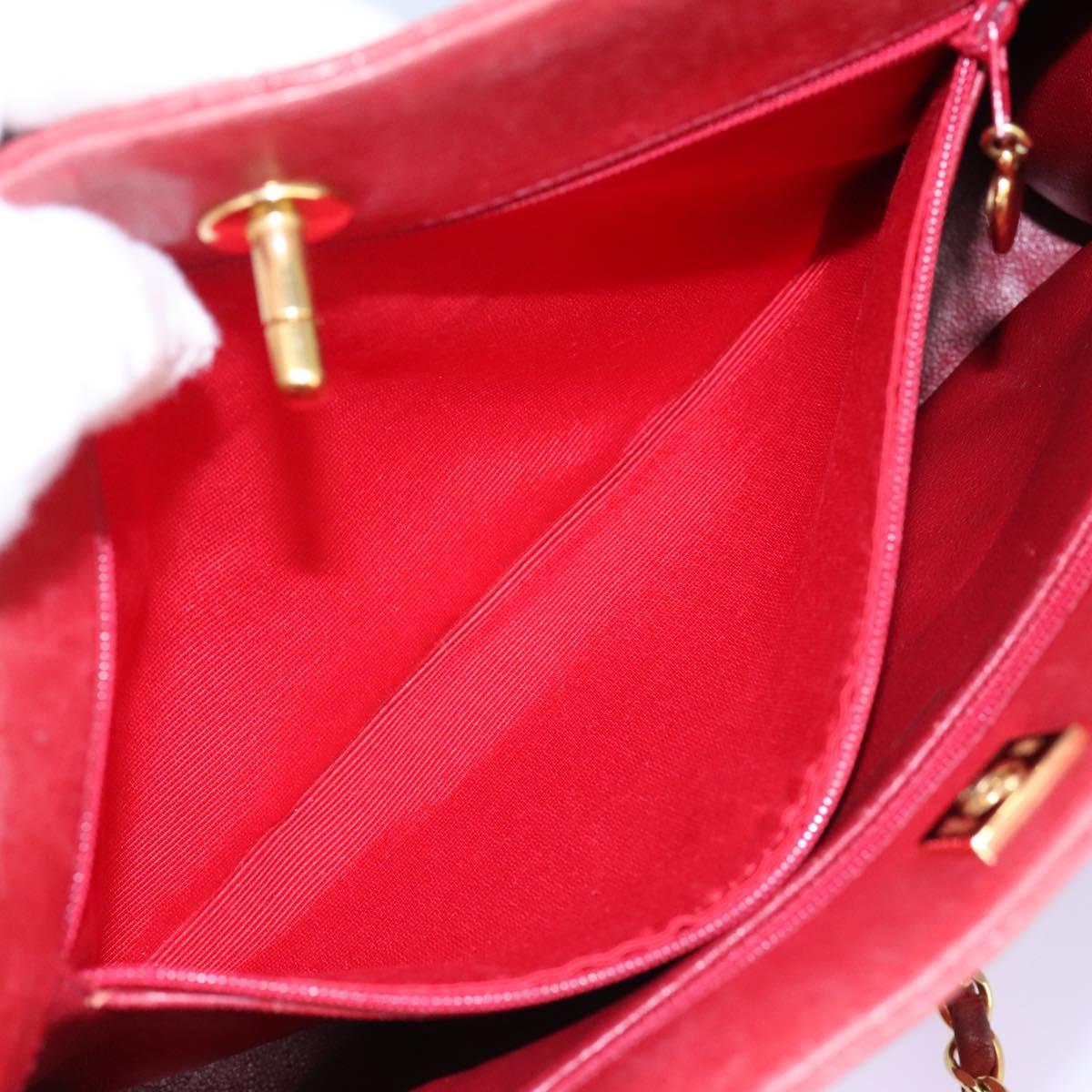 CHANEL Matelasse Chain Shoulder Bag Lamb Skin Red Gold CC 110281