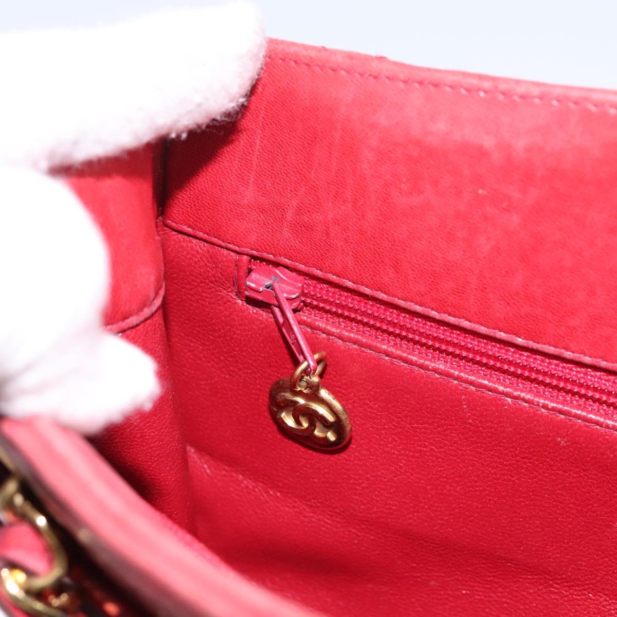 CHANEL Matelasse Chain Shoulder Bag Lamb Skin Red Gold CC 110281