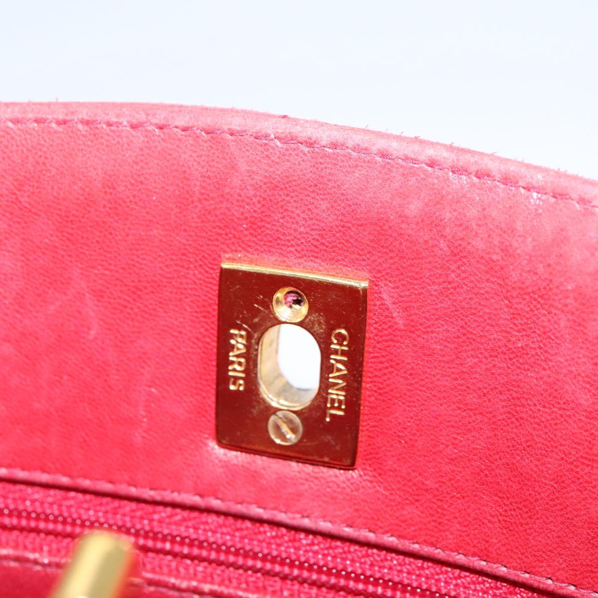 CHANEL Matelasse Chain Shoulder Bag Lamb Skin Red Gold CC 110281