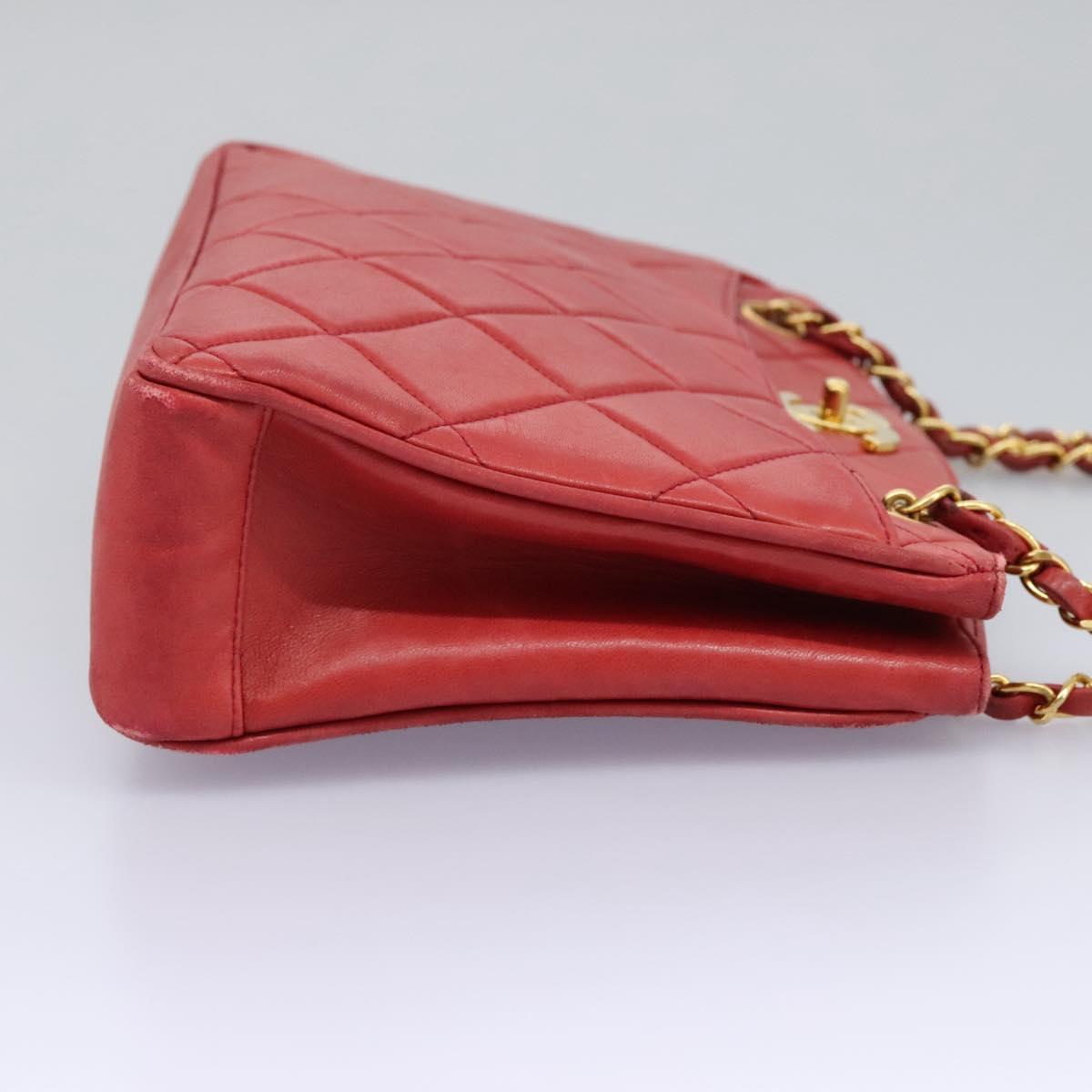 CHANEL Matelasse Chain Shoulder Bag Lamb Skin Red Gold CC 110281