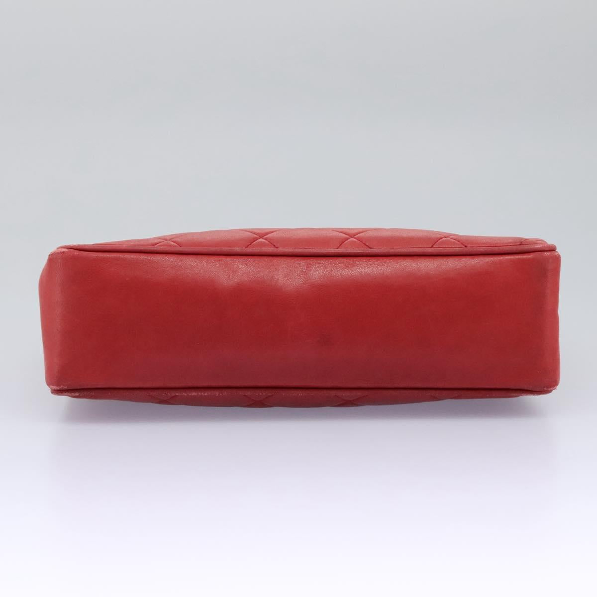 CHANEL Matelasse Chain Shoulder Bag Lamb Skin Red Gold CC 110281