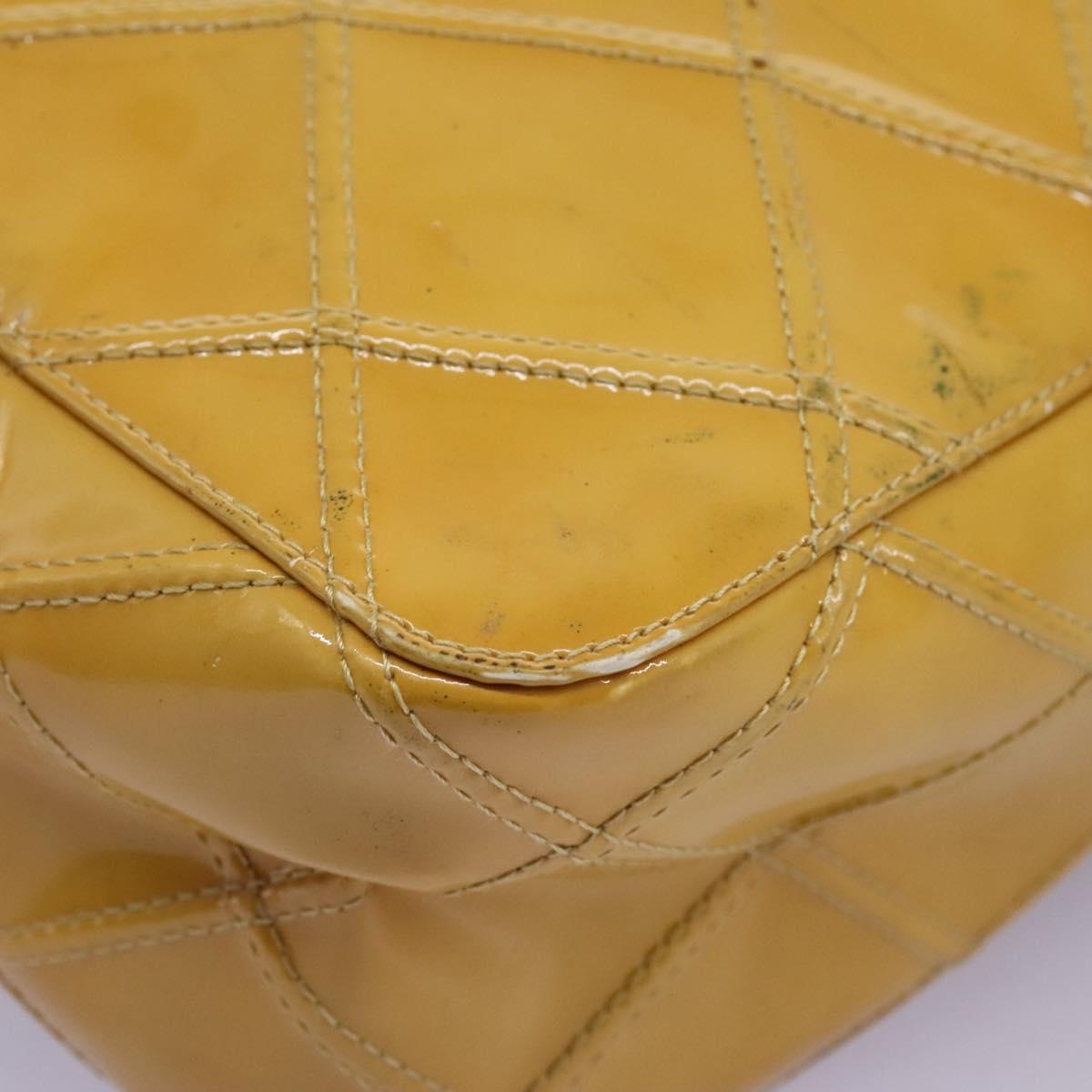 CHANEL Bicolore Shoulder Bag Patent leather Yellow CC 110286
