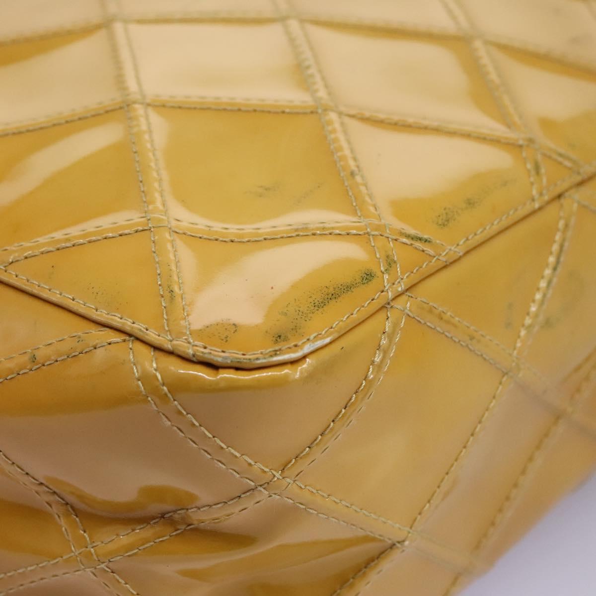 CHANEL Bicolore Shoulder Bag Patent leather Yellow CC 110286