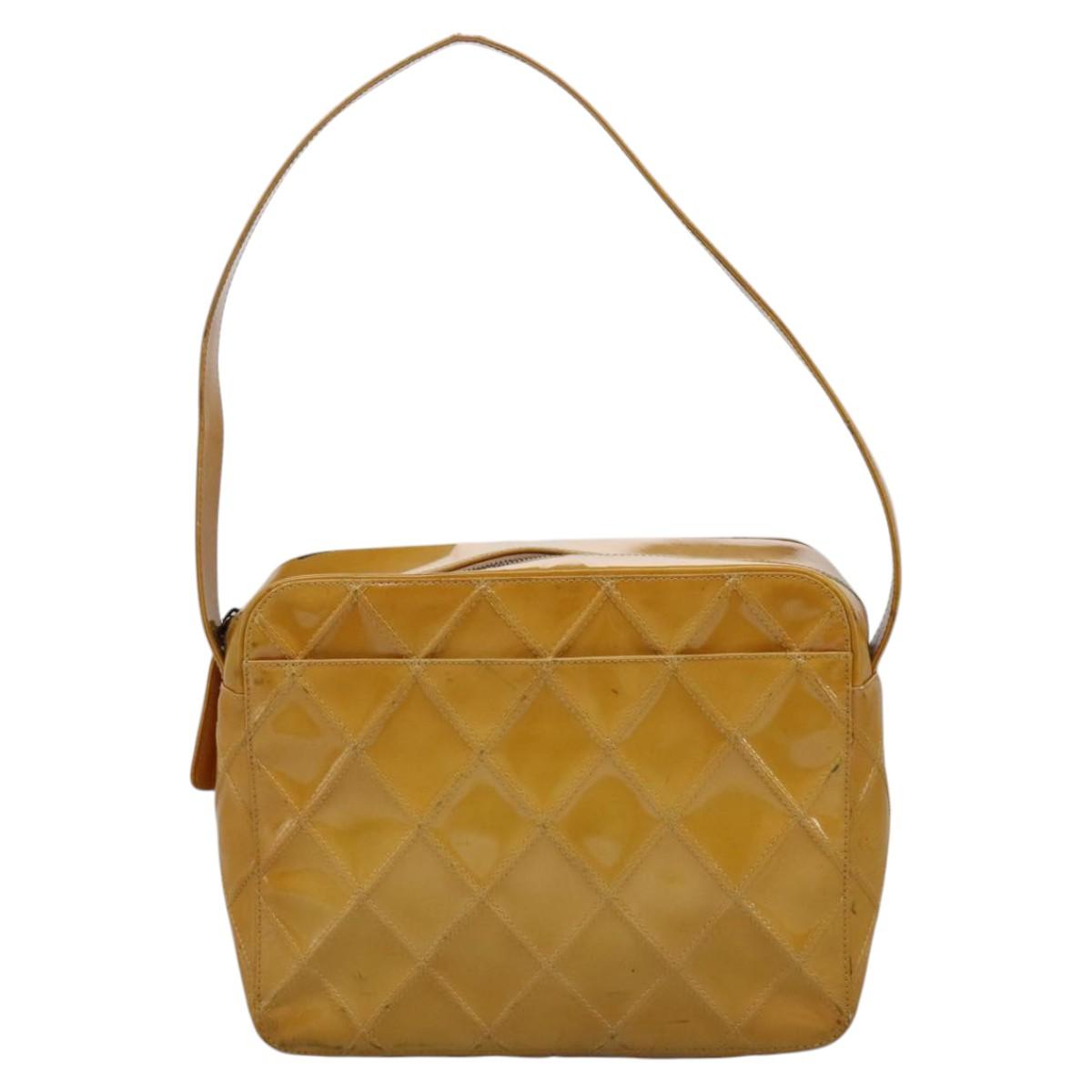 CHANEL Bicolore Shoulder Bag Patent leather Yellow CC 110286