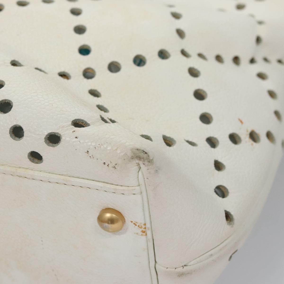 CHANEL Tote Bag Caviar Skin White CC 110288