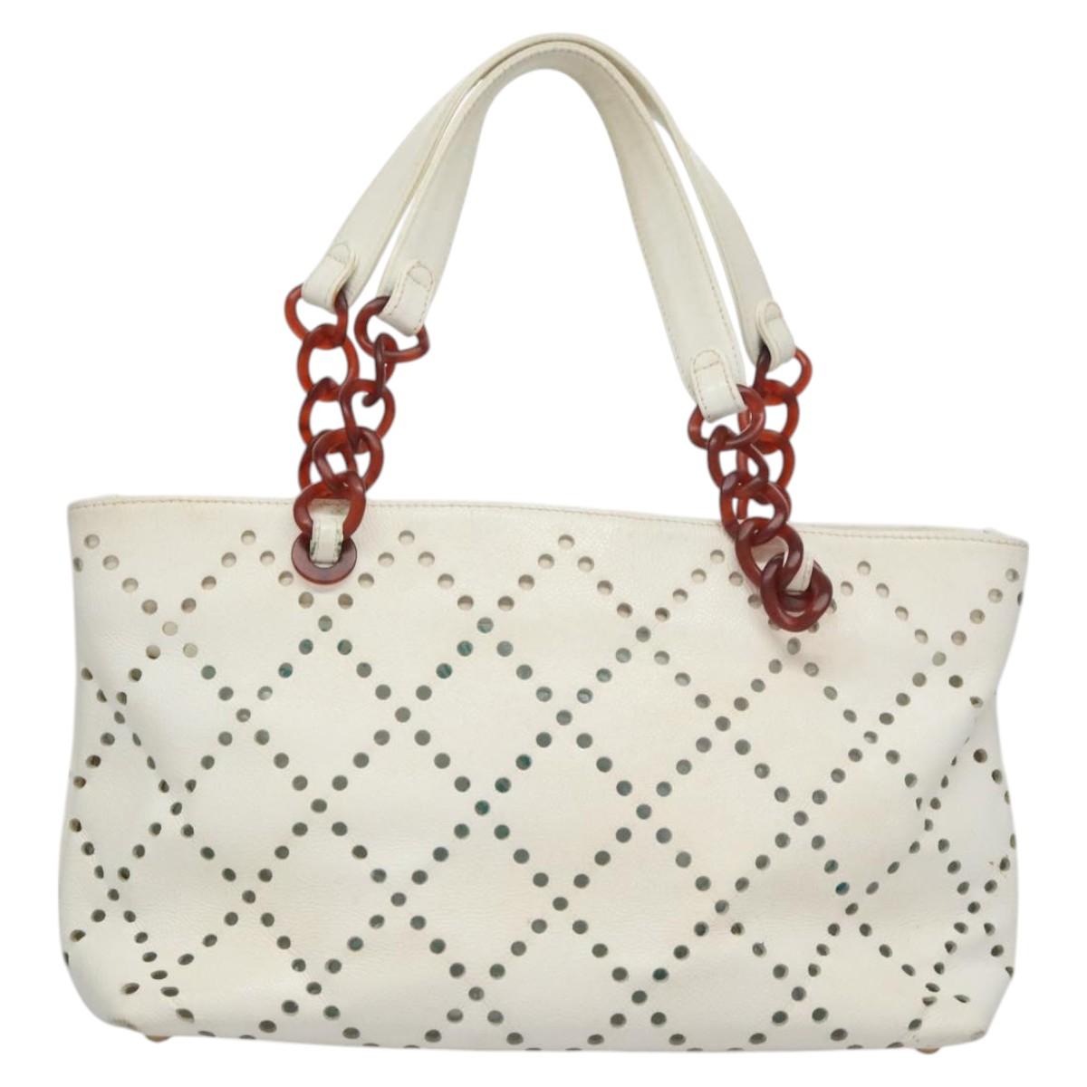 CHANEL Tote Bag Caviar Skin White CC 110288
