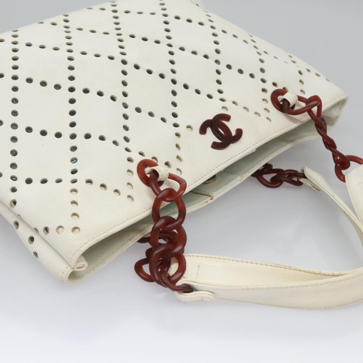 CHANEL Tote Bag Caviar Skin White CC 110288
