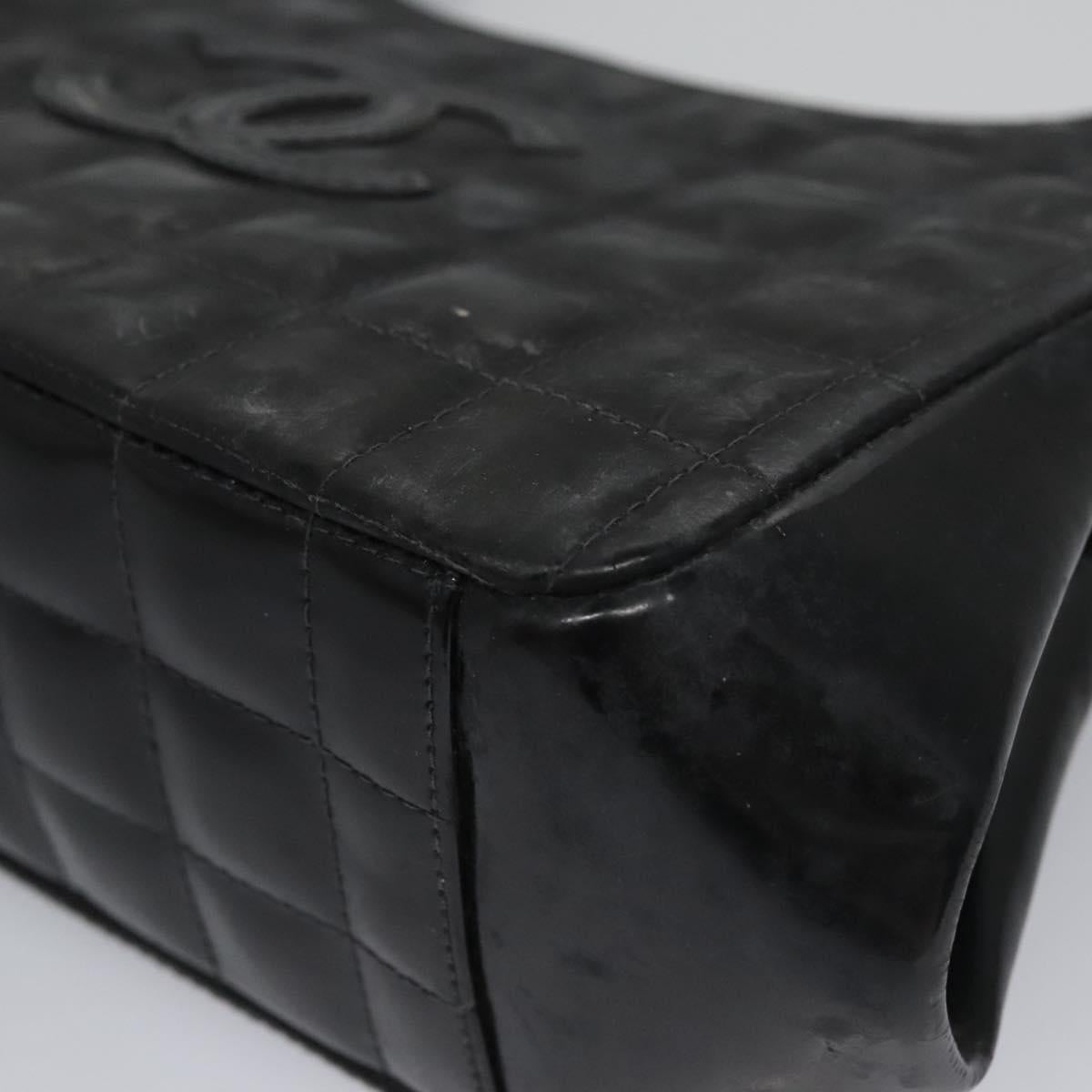 CHANEL Choco Bar Shoulder Bag Enamel Black CC 110333