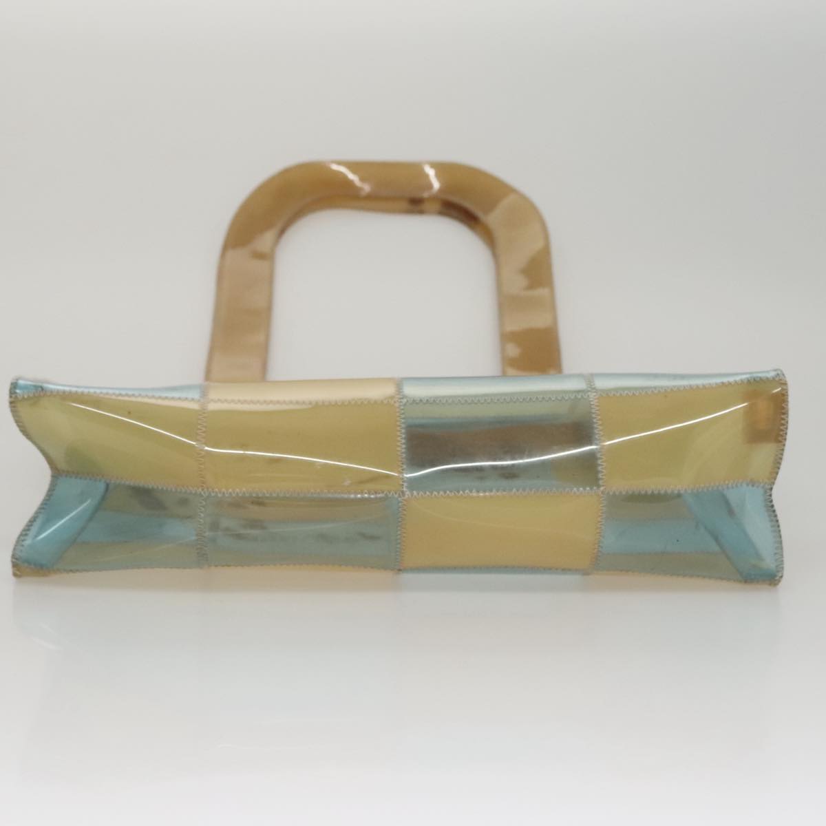 CHANEL Choco Bar Shoulder Bag Vinyl Beige Blue CC 110818
