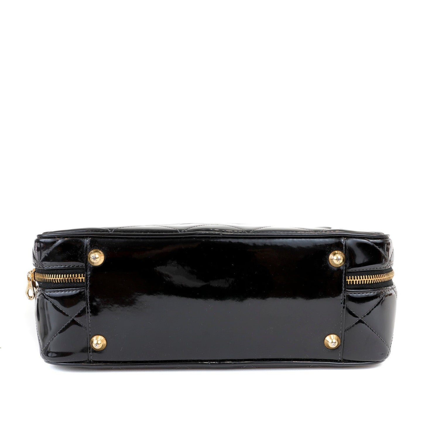 Chanel Black Patent Leather Vintage Bag with Gold Top Handle