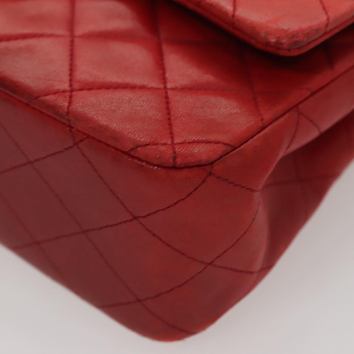 CHANEL Matelasse Chain Shoulder Bag Lamb Skin Red Gold CC 111383
