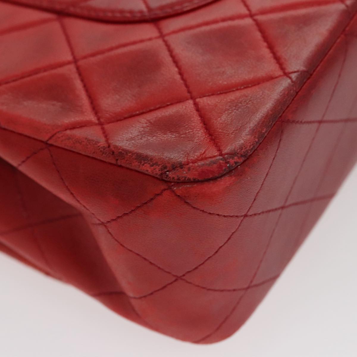 CHANEL Matelasse Chain Shoulder Bag Lamb Skin Red Gold CC 111383