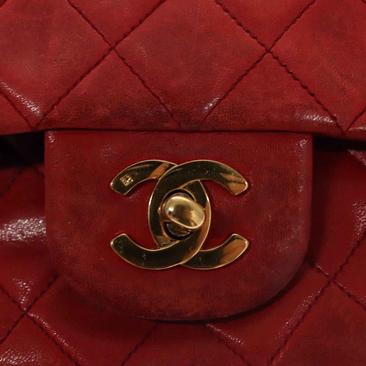 CHANEL Matelasse Chain Shoulder Bag Lamb Skin Red Gold CC 111383