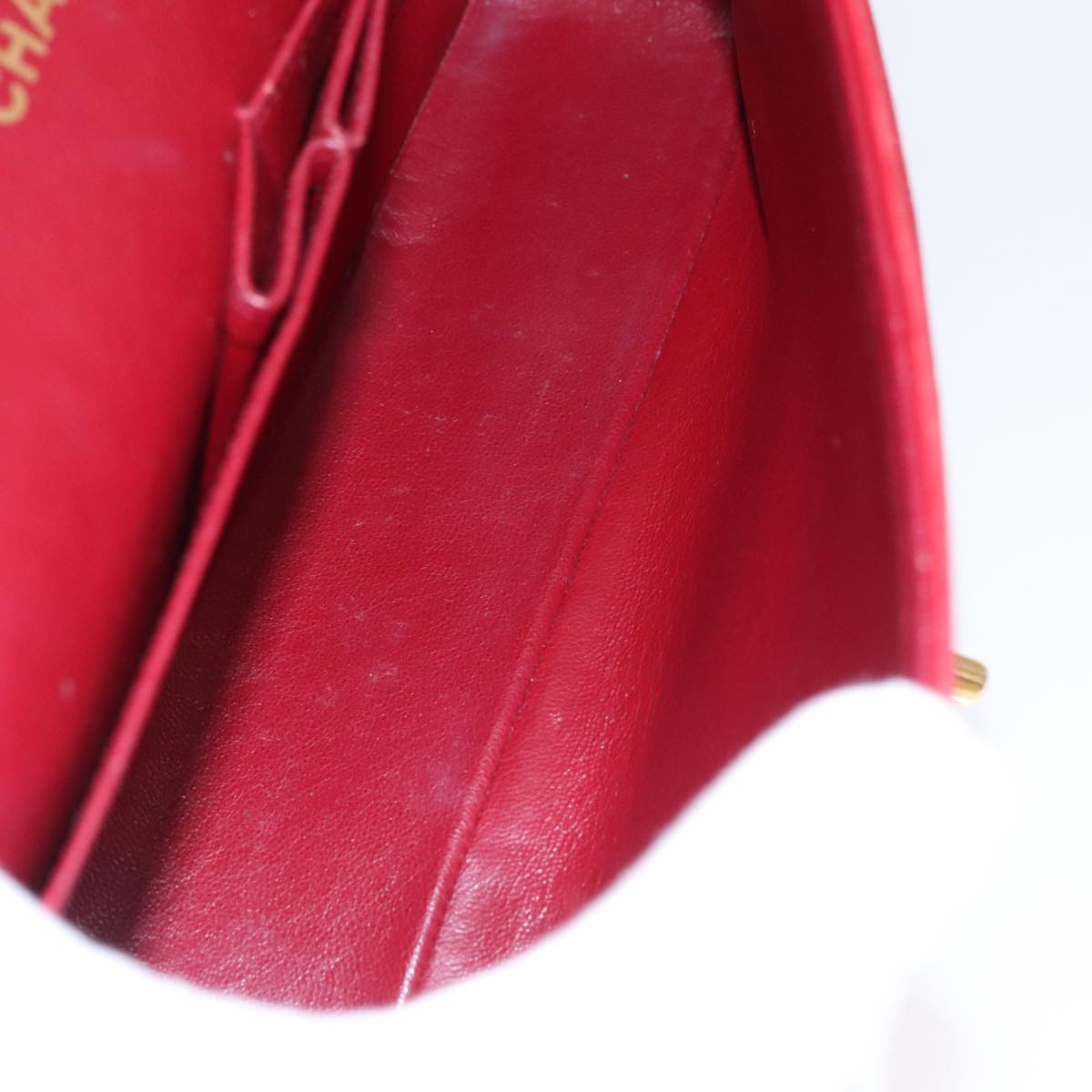 CHANEL Matelasse Chain Shoulder Bag Lamb Skin Red Gold CC 111383