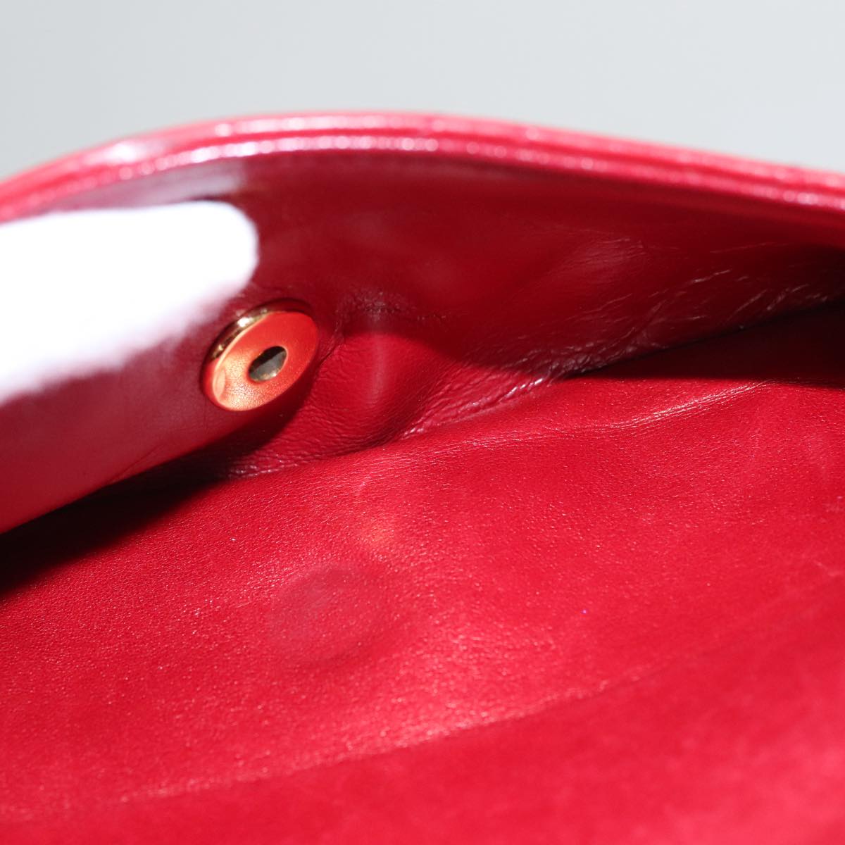 CHANEL Matelasse Chain Shoulder Bag Lamb Skin Red Gold CC 111383