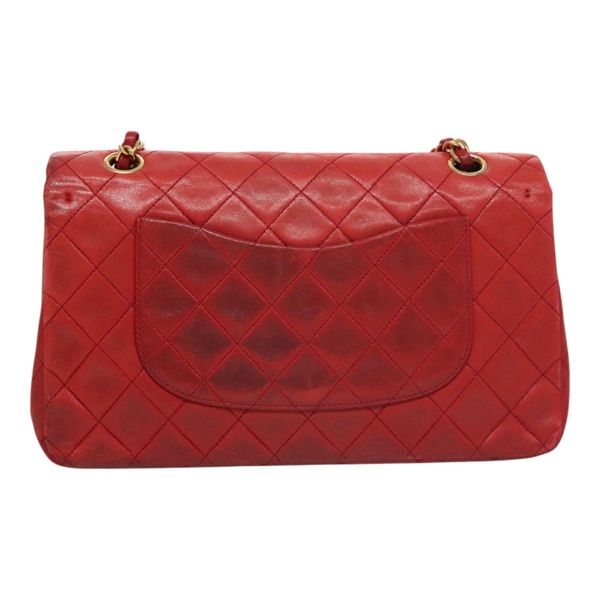 CHANEL Matelasse Chain Shoulder Bag Lamb Skin Red Gold CC 111383