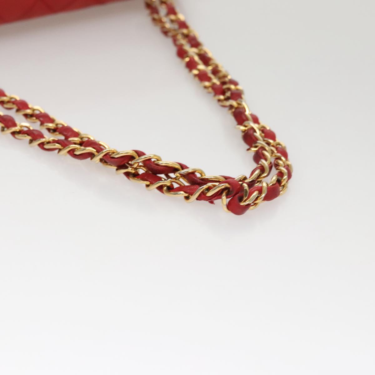 CHANEL Matelasse Chain Shoulder Bag Lamb Skin Red Gold CC 111383