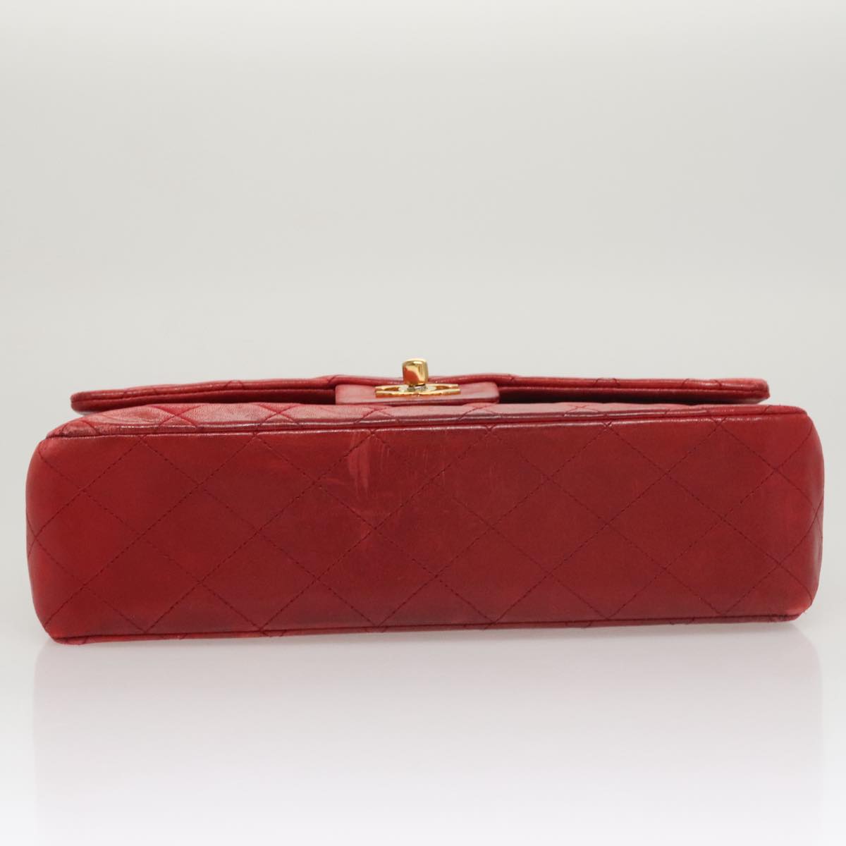CHANEL Matelasse Chain Shoulder Bag Lamb Skin Red Gold CC 111383