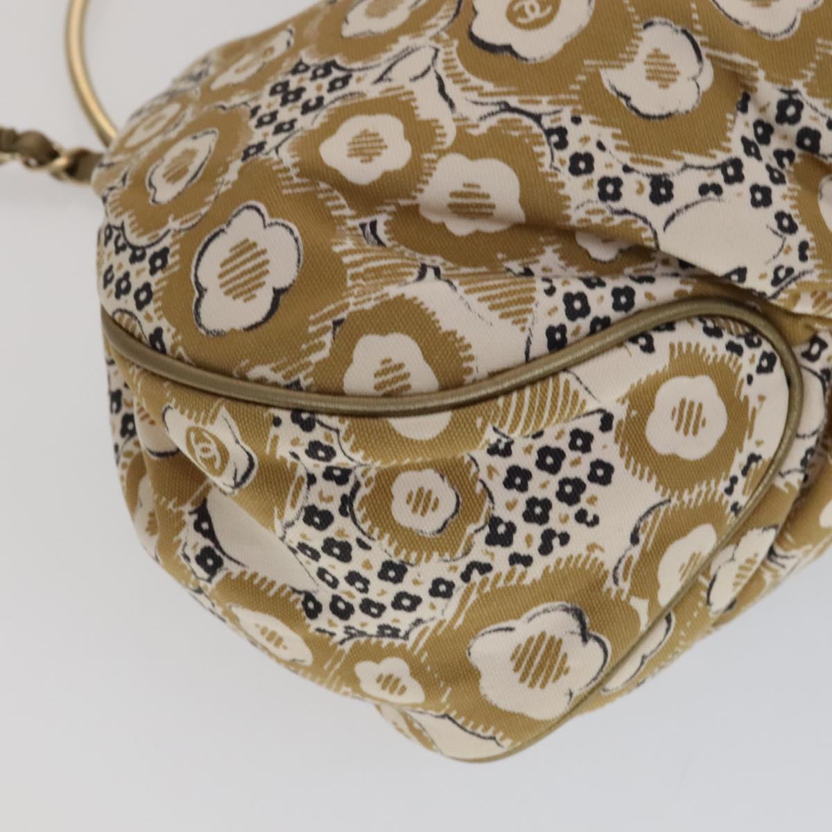 CHANEL Camelia Hoop Hand Bag Canvas Beige CC 111526
