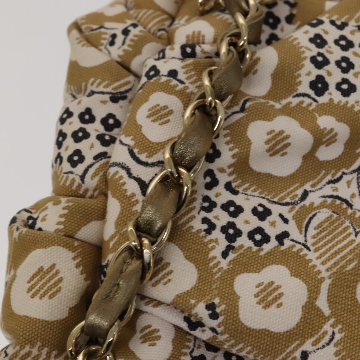 CHANEL Camelia Hoop Hand Bag Canvas Beige CC 111526
