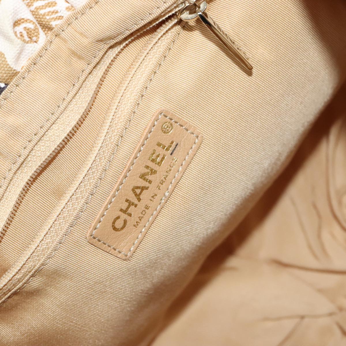 CHANEL Camelia Hoop Hand Bag Canvas Beige CC 111526