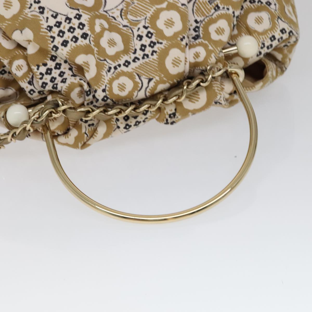 CHANEL Camelia Hoop Hand Bag Canvas Beige CC 111526
