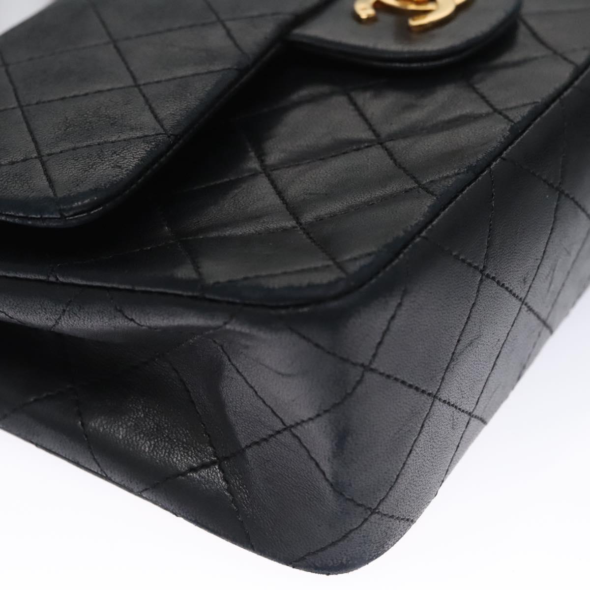 CHANEL Matelasse 25 Double Flap Chain Bag Lamb Skin Black Gold CC 111947A