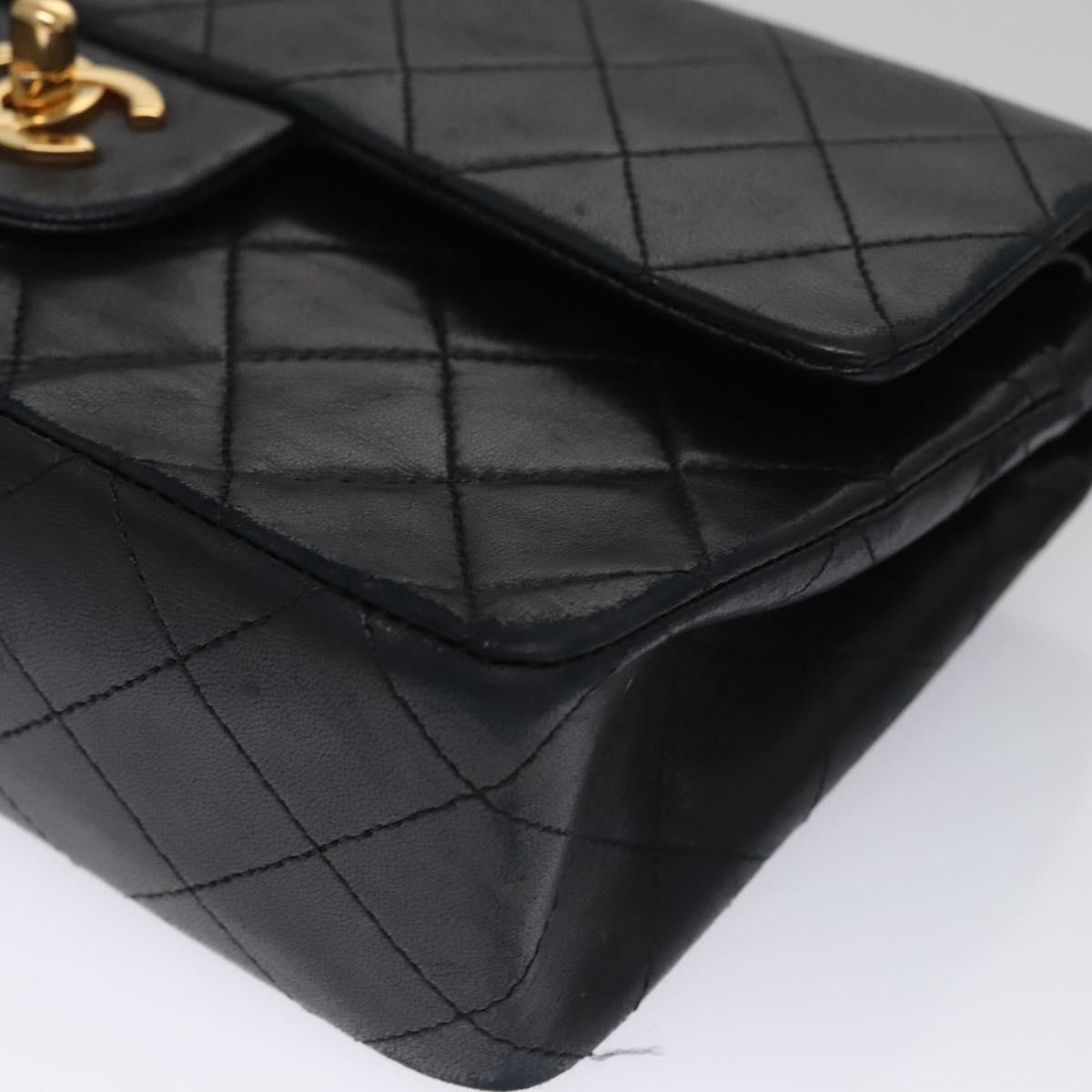 CHANEL Matelasse 25 Double Flap Chain Bag Lamb Skin Black Gold CC 111947A