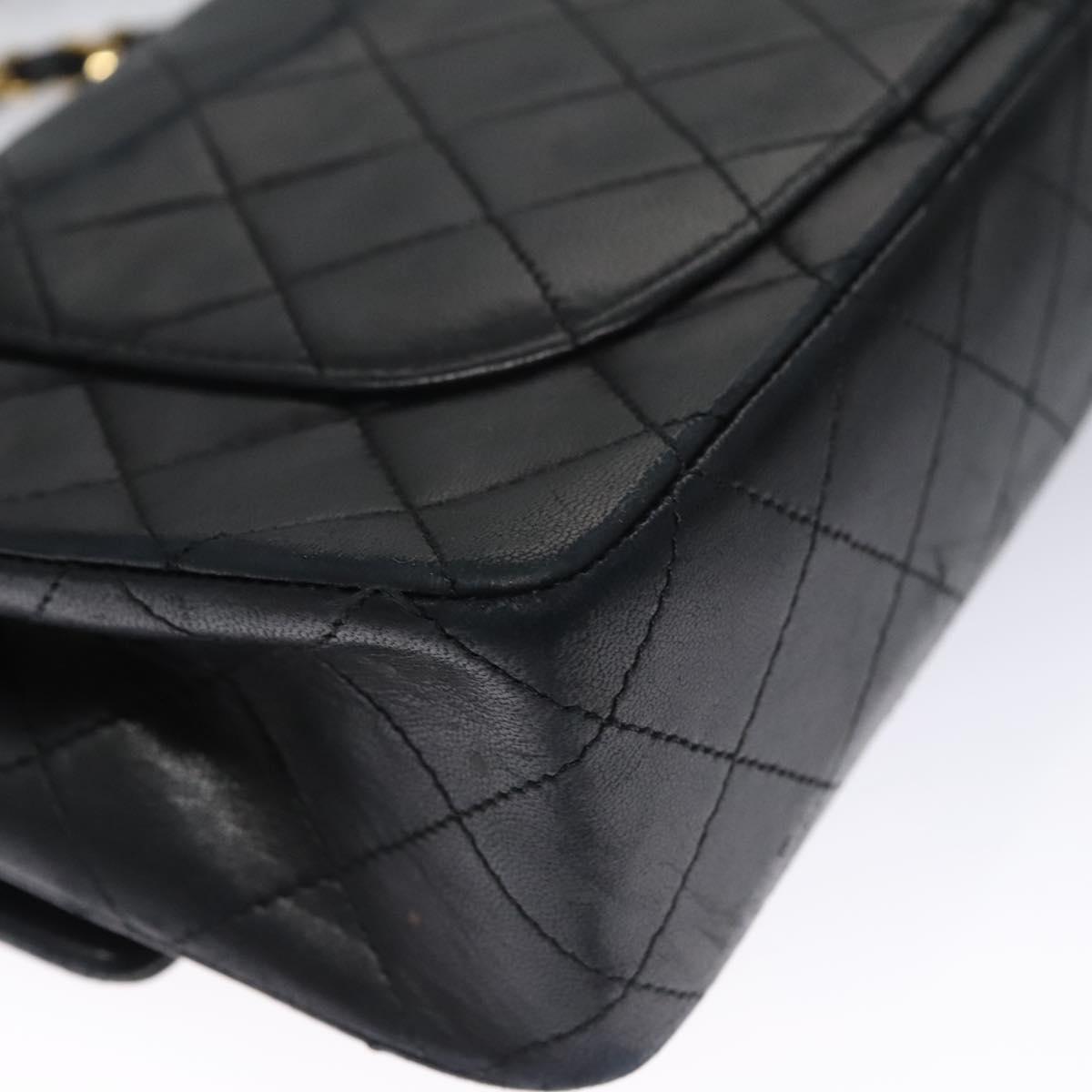 CHANEL Matelasse 25 Double Flap Chain Bag Lamb Skin Black Gold CC 111947A