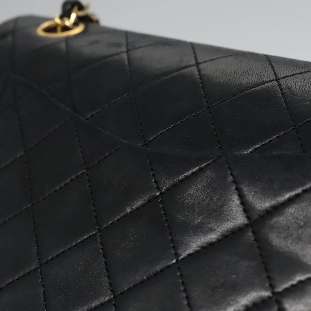 CHANEL Matelasse 25 Double Flap Chain Bag Lamb Skin Black Gold CC 111947A