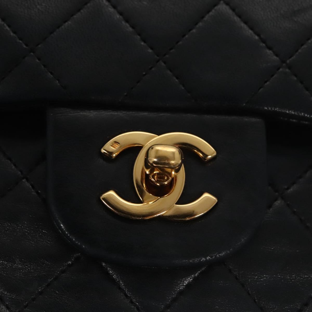 CHANEL Matelasse 25 Double Flap Chain Bag Lamb Skin Black Gold CC 111947A
