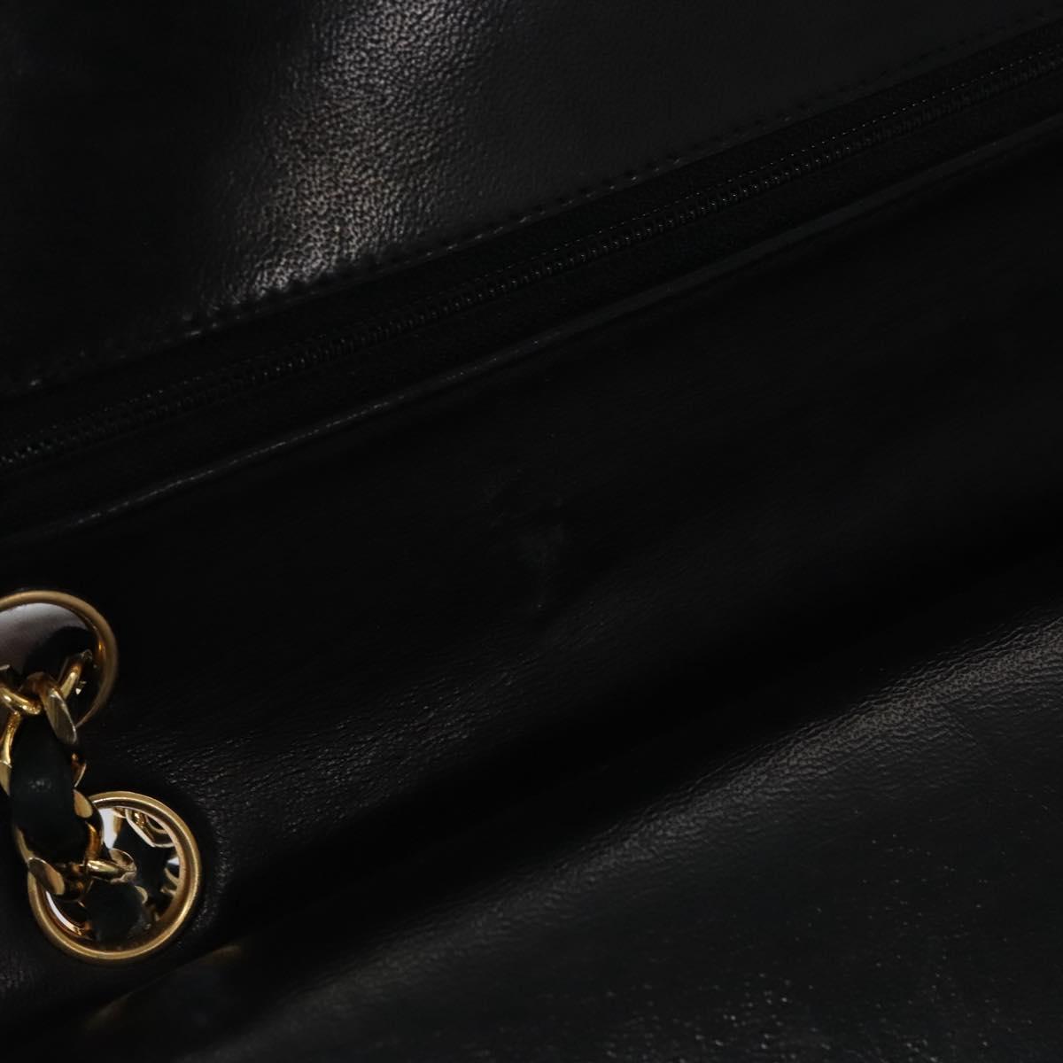 CHANEL Matelasse 25 Double Flap Chain Bag Lamb Skin Black Gold CC 111947A