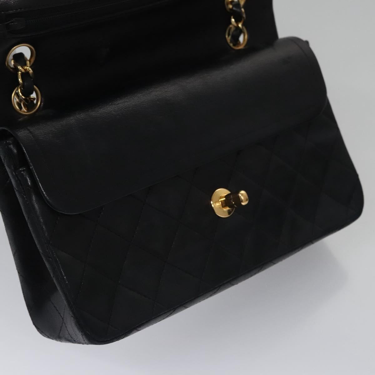 CHANEL Matelasse 25 Double Flap Chain Bag Lamb Skin Black Gold CC 111947A