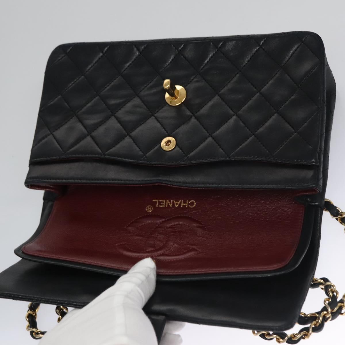 CHANEL Matelasse 25 Double Flap Chain Bag Lamb Skin Black Gold CC 111947A