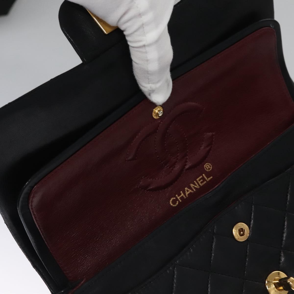 CHANEL Matelasse 25 Double Flap Chain Bag Lamb Skin Black Gold CC 111947A