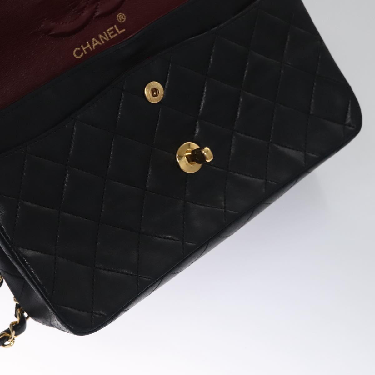 CHANEL Matelasse 25 Double Flap Chain Bag Lamb Skin Black Gold CC 111947A