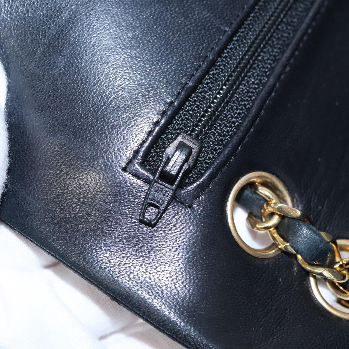 CHANEL Matelasse 25 Double Flap Chain Bag Lamb Skin Black Gold CC 111947A