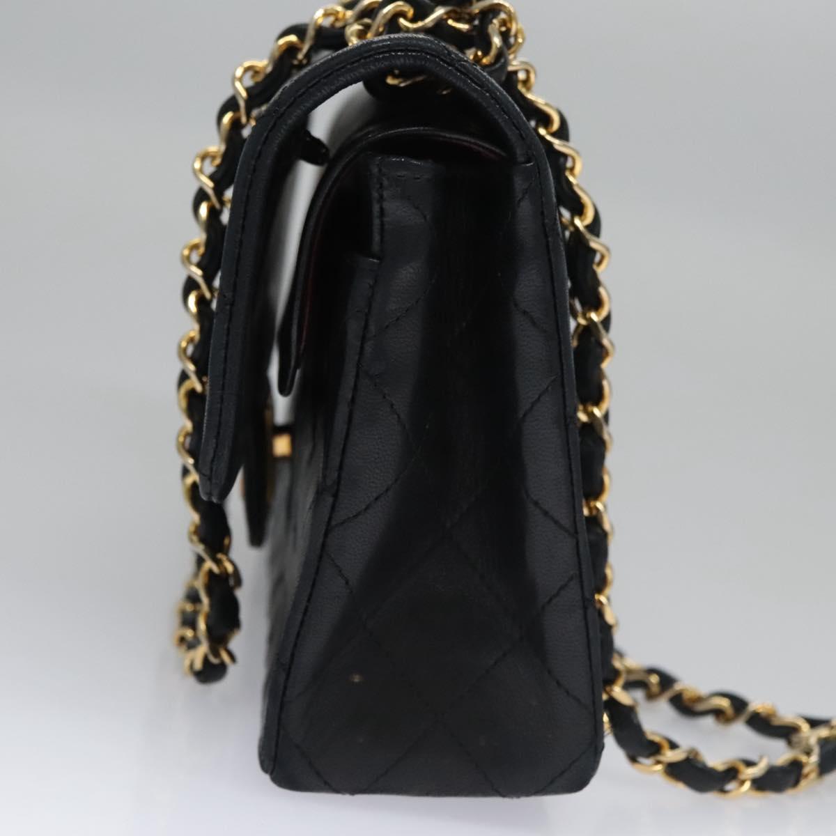 CHANEL Matelasse 25 Double Flap Chain Bag Lamb Skin Black Gold CC 111947A