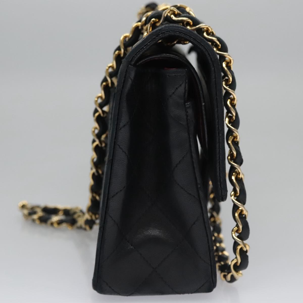 CHANEL Matelasse 25 Double Flap Chain Bag Lamb Skin Black Gold CC 111947A