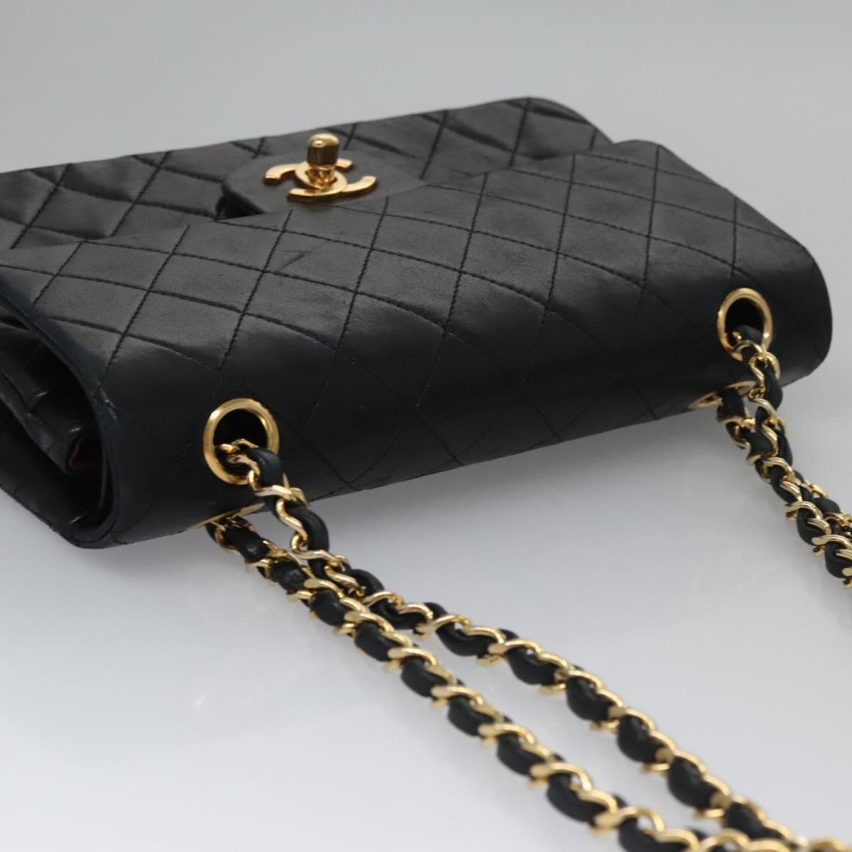 CHANEL Matelasse 25 Double Flap Chain Bag Lamb Skin Black Gold CC 111947A
