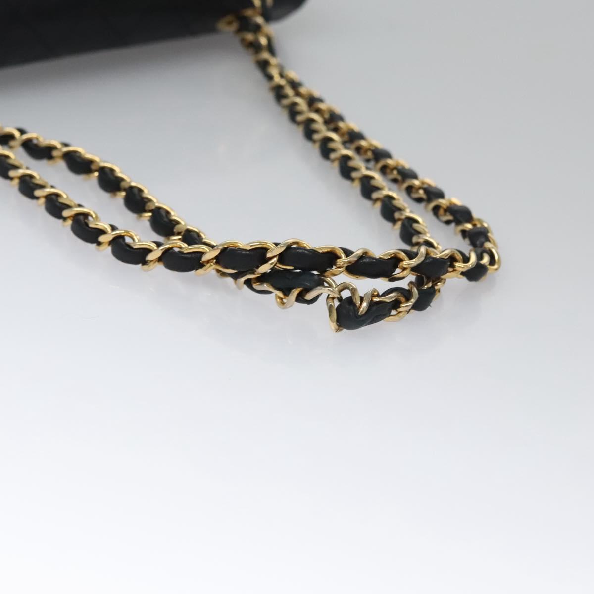 CHANEL Matelasse 25 Double Flap Chain Bag Lamb Skin Black Gold CC 111947A