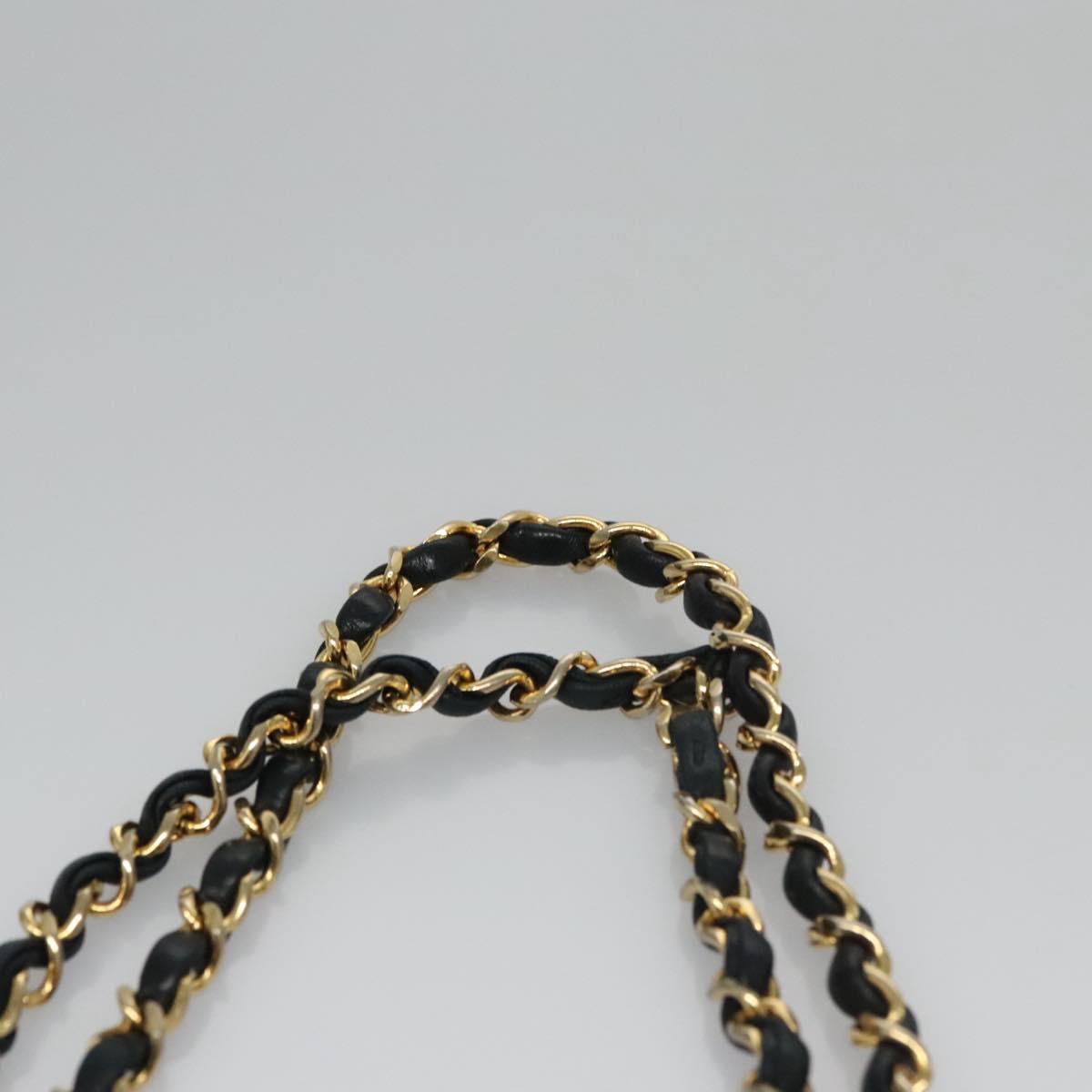 CHANEL Matelasse 25 Double Flap Chain Bag Lamb Skin Black Gold CC 111947A